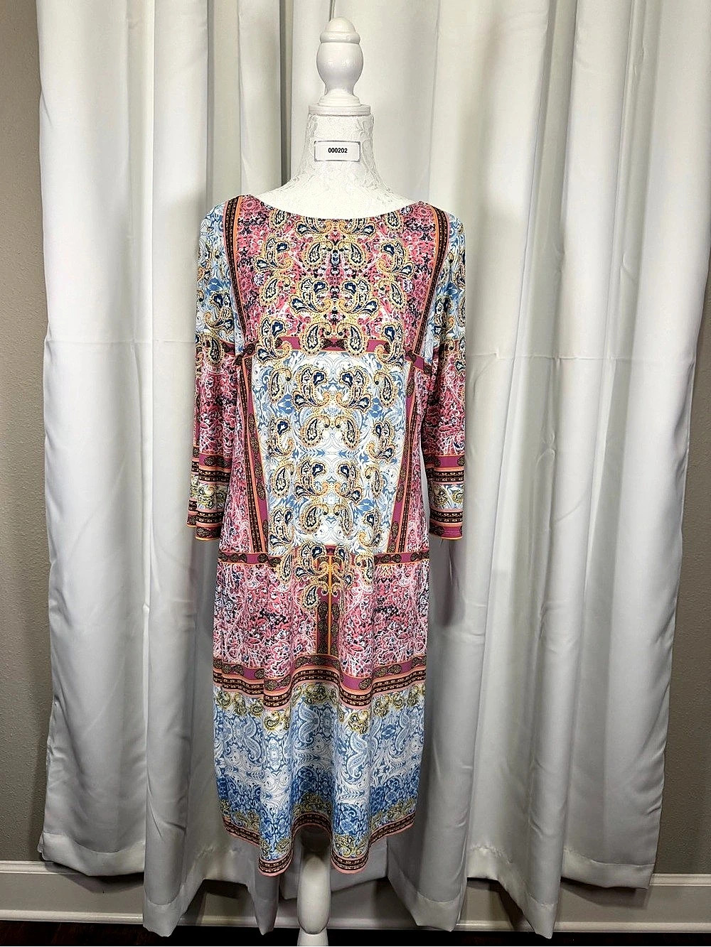 London Times Women’s Size 14 Paisley Print 3/4 Sleeve Midi Dress Multicolor